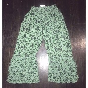 Jelly The Pug girls cropped ruffle pants Green Black Toddler Girls 4T Boho Print